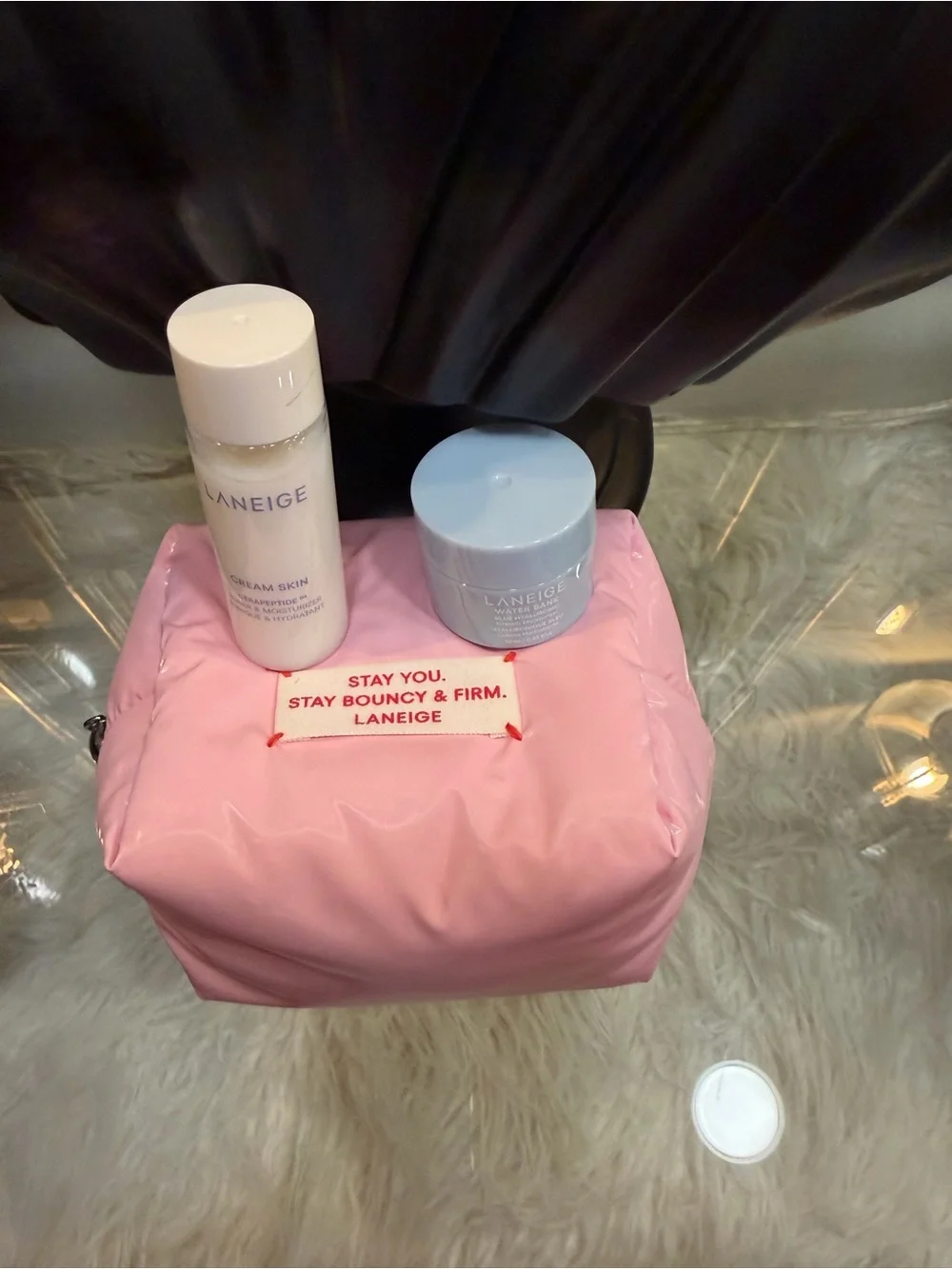 Laneige new Pink Puffy Cosmetic Pouch - Soft Pink Travel Makeup Bag